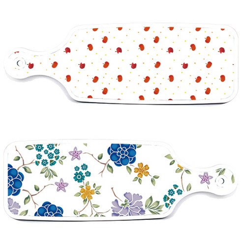 로엠디자인 서빙 도마 보드 2p 로맨틱 블루 floral 화이트 세트, 로맨틱 블루 floral 화이트, 다홍 사과 패턴, 1세트