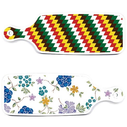 로엠디자인 서빙 도마 보드 2p 로맨틱 블루 floral 화이트 세트, 로맨틱 블루 floral 화이트, 5색 다이아 패턴, 1세트