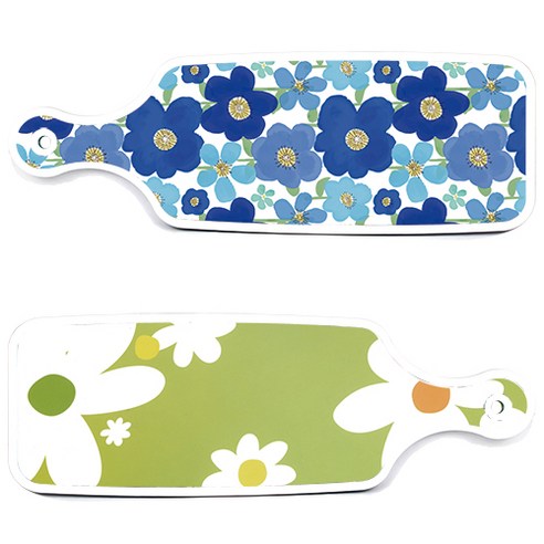 로엠디자인 서빙 도마 보드 2p floral design하얀개나리보드 세트, floral design하얀개나리보드, 벽청색플라워보드, 1세트