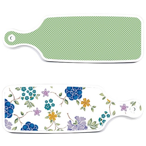 로엠디자인 서빙 도마 보드 2p 로맨틱 블루 floral 화이트 세트, 로맨틱 블루 floral 화이트, 초록색 체크, 1세트