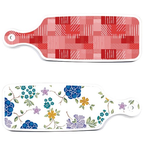 로엠디자인 서빙 도마 보드 2p 로맨틱 블루 floral 화이트 세트, 로맨틱 블루 floral 화이트, 장단색 체크, 1세트