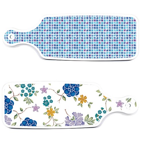 로엠디자인 서빙 도마 보드 2p 로맨틱 블루 floral 화이트 세트, 로맨틱 블루 floral 화이트, 블루 타일, 1세트