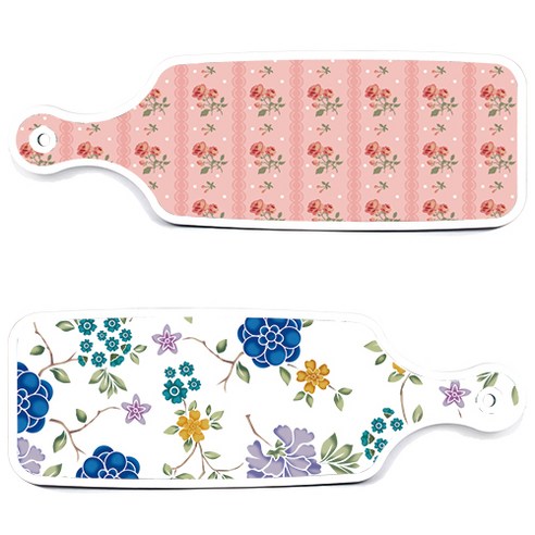 로엠디자인 서빙 도마 보드 2p 로맨틱 블루 floral 화이트 세트, 로맨틱 블루 floral 화이트, 핑크 로즈, 1세트