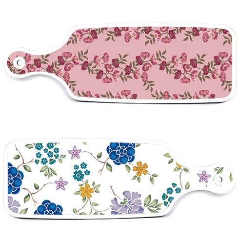 로엠디자인 서빙 도마 보드 2p 로맨틱 블루 floral 화이트 세트, 로맨틱 블루 floral 화이트, 체리 플라워, 1세트