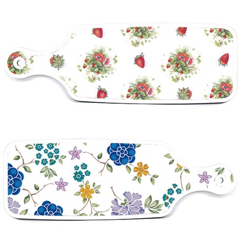로엠디자인 서빙 도마 보드 2p 로맨틱 블루 floral 화이트 세트, 로맨틱 블루 floral 화이트, 딸기 아트웍, 1세트