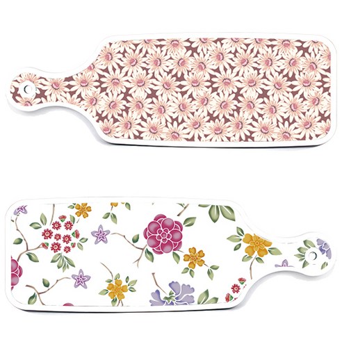 로엠디자인 서빙 도마 보드 2p 로맨틱레드 floral 화이트 세트, 로맨틱레드floral화이트, 자색플라워패턴, 1세트