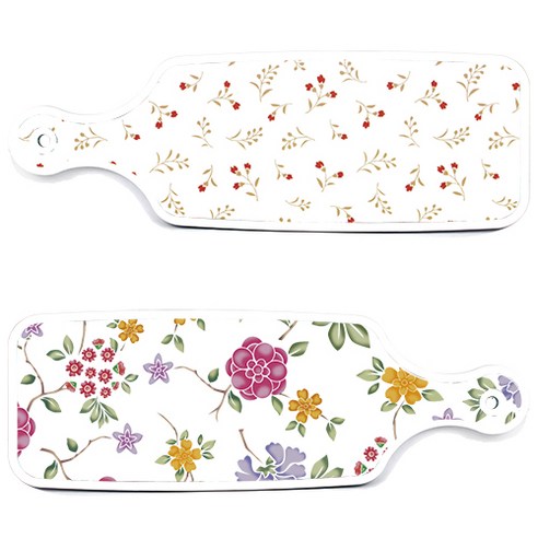 로엠디자인 서빙 도마 보드 2p 로맨틱레드 floral 화이트 세트, 로맨틱레드floral화이트, 장단색꽃고비, 1세트
