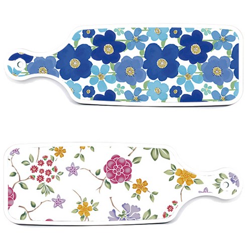 로엠디자인 서빙 도마 보드 2p 로맨틱레드 floral 화이트 세트, 로맨틱레드floral화이트, 벽청색플라워, 1세트