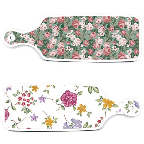 로엠디자인 서빙 도마 보드 2p 로맨틱레드 floral 화이트 세트, 로맨틱레드floral화이트, 흑록색가든플라워, 1세트