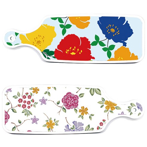 로엠디자인 서빙 도마 보드 2p 로맨틱레드 floral 화이트 세트, 로맨틱레드floral화이트, 국화블루옥색, 1세트