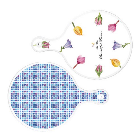 로엠디자인 서빙 도마 보드 2p 로맨틱패턴플라워원형보드 세트, 로맨틱패턴플라워원형보드, 블루타일원형보드, 1세트