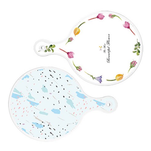 로엠디자인 서빙 원형 도마 보드 2p 로맨틱패턴플라워라인 세트, 로맨틱패턴플라워라인, 자국옥색, 1세트