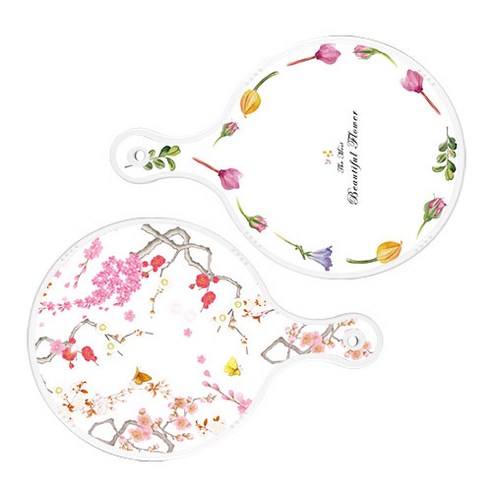 로엠디자인 서빙 원형 도마 보드 2p 로맨틱패턴플라워라인 세트, 로맨틱패턴플라워라인, 로맨틱연지색floral, 1세트