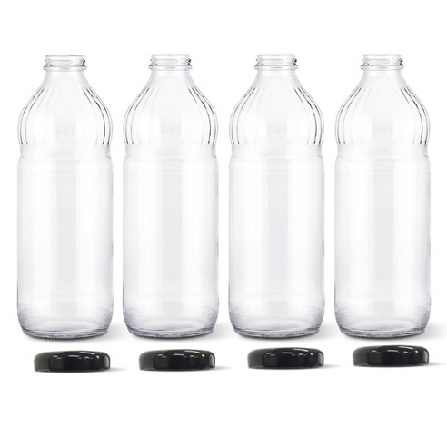 미르코리아 입구좁은형 블랙캡 주스병, 1000ml, 4개