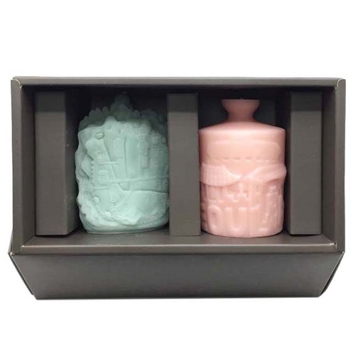 누 서울풍경 향초 2p 세트, 하늘색(대나무향), 분홍색(자스민향)