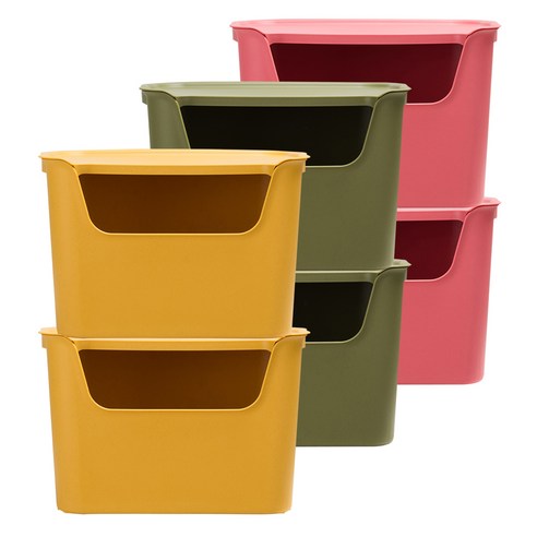 오하임 사이다 컬러 수납 박스 대 25.5L 머스타드 2p + 올리브 그린 2p + 코럴 핑크 2p, 1세트