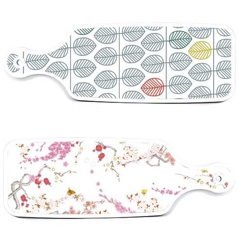 로엠디자인 서빙 도마 보드 2p 로맨틱연지색floral 세트, 로맨틱연지색floral, 나뭇잎패턴, 1세트