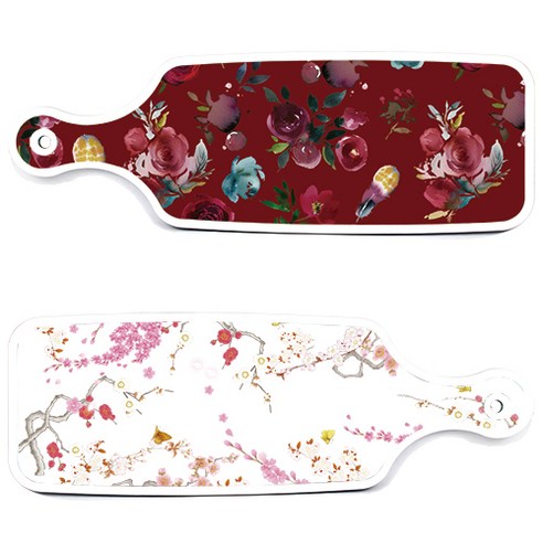 로엠디자인 서빙 도마 보드 2p 로맨틱연지색floral 세트, 로맨틱연지색floral, 자주색플라워아트웍, 1세트