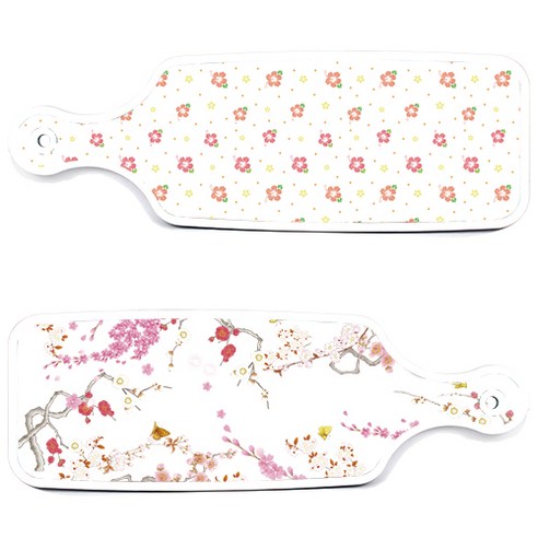 로엠디자인 서빙 도마 보드 2p 로맨틱연지색floral 세트, 로맨틱연지색floral, 훈색나팔꽃화이트, 1세트