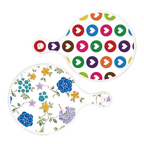 로엠디자인 서빙 원형 도마 보드 2p 러브패턴 세트, 러브패턴, 로맨틱블루floral화이트, 1세트