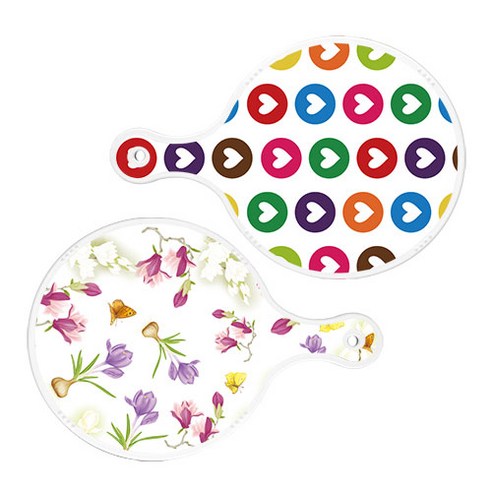 로엠디자인 서빙 원형 도마 보드 2p 러브패턴 세트, 러브패턴, 로맨틱청자색floral, 1세트
