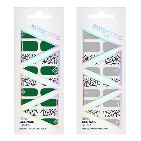 바바코코 젤네일 스트립 스티커 믹스매치 브로큰글라스 2p 세트, 믹스매치 브로큰글라스 그린, 그레이, 1세트