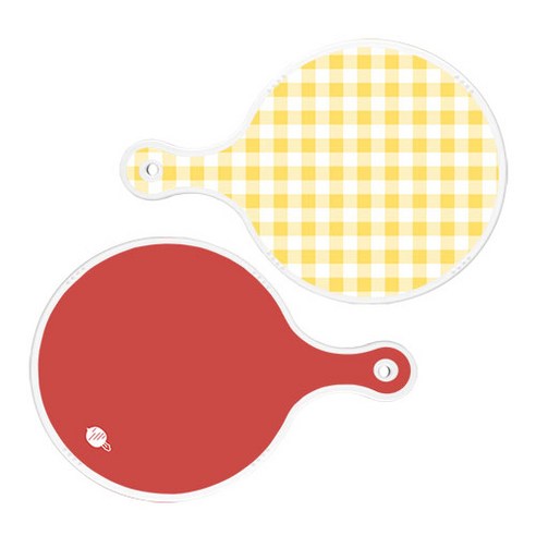 로엠디자인 서빙 도마 보드 2p 체크파스텔옐로우원형 세트, 체크파스텔옐로우원형, 레드원형, 1세트