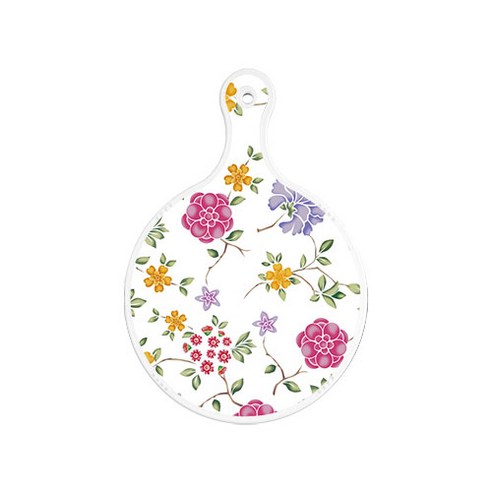 로엠디자인 서빙 도마 보드 원형, 로맨틱레드floral화이트, 1개