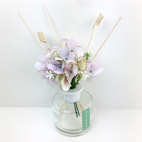 리피에노 디퓨저 수국조화 퍼플 + 리드스틱 5p + 실크플라워 + 민트라벨 180ml, 라벤더