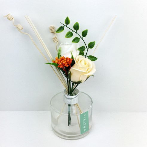 리피에노 비누꽃 장미 살구 + 실크플라워 + 디퓨저 180ml + 민트라벨 + 리드스틱 5p, 피치블라썸