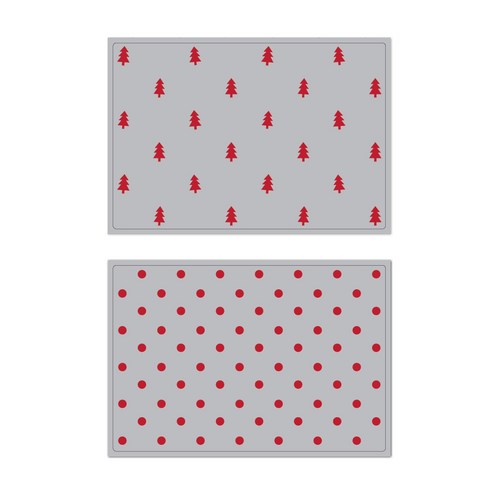 서머스트 프루티 실리콘 테이블매트 레드포레스트 + 레드도트, 그레이, 425 x 295 mm