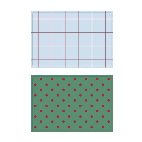서머스트 프루티 실리콘 테이블매트 레드체크 + 레드도트, 스카이블루, 카키그린, 425 x 295 mm