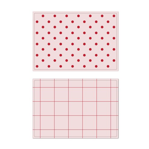 서머스트 프루티 실리콘 테이블매트 레드도트 + 레드체크, 인디핑크, 425 x 295 mm