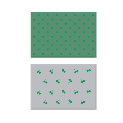 서머스트 실리콘 테이블매트 그린도트 + 그린체리, 카키그린, 그레이, 425 x 295 mm