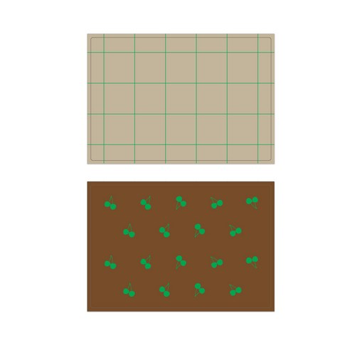 서머스트 실리콘 테이블매트 그린체크 + 그린체리, 베이지, 브라운, 425 x 295 mm