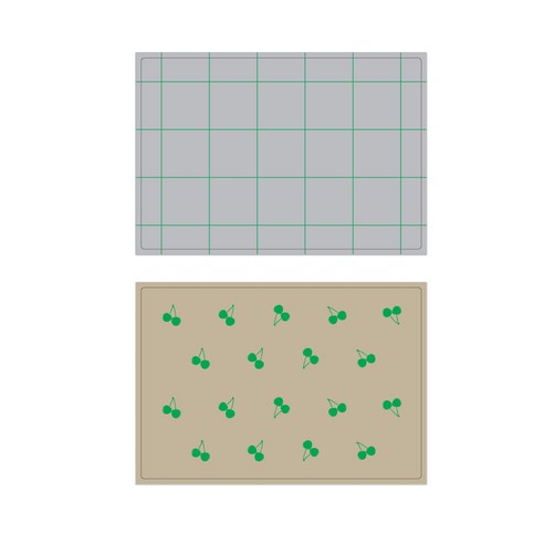 서머스트 실리콘 테이블매트 그린체크 + 그린체리, 그레이, 베이지, 425 x 295 mm