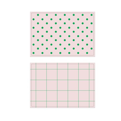 서머스트 실리콘 테이블매트 그린도트 + 그린체크, 인디핑크, 425 x 295 mm