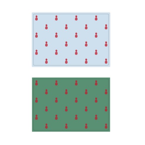 서머스트 실리콘 테이블매트 RED PINEAPPLE 2p, 스카이블루, 카키그린, 425 x 295 mm