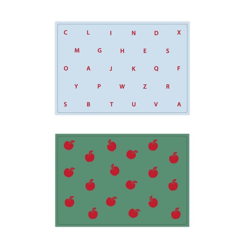 서머스트 실리콘 테이블매트 RED ABC + RED APPLE, 스카이블루, 카키그린, 425 x 295 mm