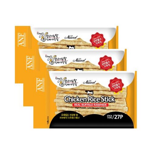 ANF 치킨라이스스틱 강아지껌 27P, 닭고기 + 쌀 혼합맛, 3개입