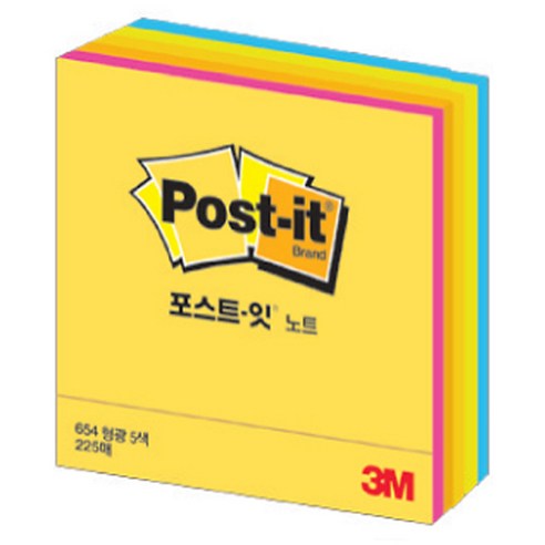 포스트잇 쓰리엠 형광노트 접착메모지 CU-33 76 x 76 mm, 혼합 색상, 1개입, 1개