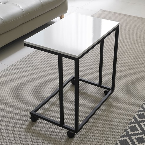 홈인홈 the 튼튼한 이동식 사이드 테이블 600 x 400 mm, 상판 (화이트) + 다리 (블랙)