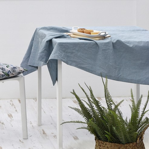 벨라이프 워싱린넨 테이블보, 블루, 2인(가로 130cm x 세로 130cm)