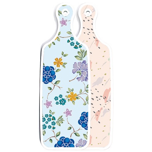 로엠디자인 양면 서빙 도마, 패턴자국, 로맨틱블루floral비색, 1개