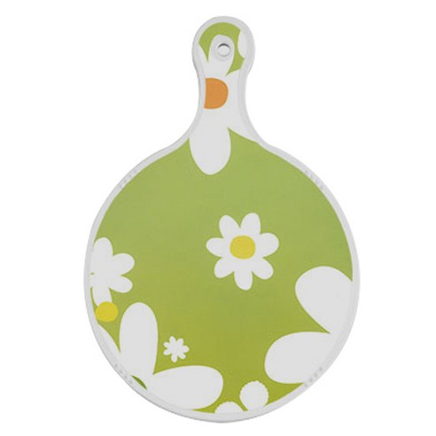 로엠디자인 양면 원형 서빙 도마 보드, floral design하얀개나리 + 레드그린낙옆, 1개