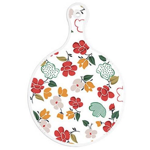 로엠디자인 양면 원형 서빙도마 보드, floral 목련 패턴 + 주홍라인, 1개
