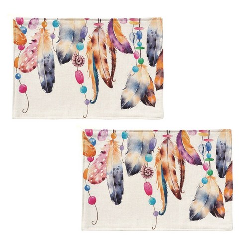 스토어33 깃털 디자인 키친 린넨 테이블매트 2p, C, 44 x 28 cm