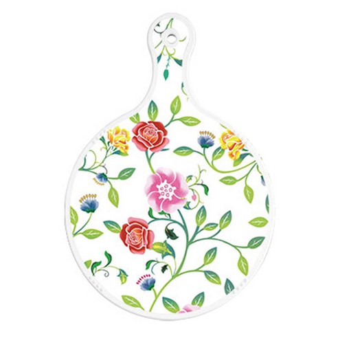로엠디자인 양면 원형 서빙 도마 로맨틱장미, 로맨틱레드floral연분홍색, 1개