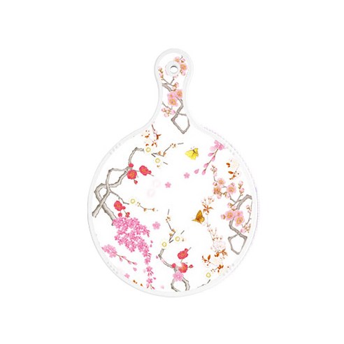 로엠디자인 양면 원형 서빙 도마 보드 로맨틱연지색floral, 보라플라워체크, 1개