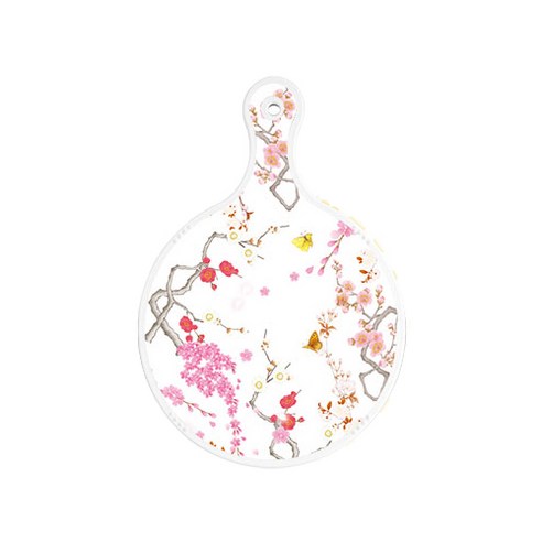 로엠디자인 양면 원형 서빙 도마 보드 로맨틱연지색floral, 오리, 1개